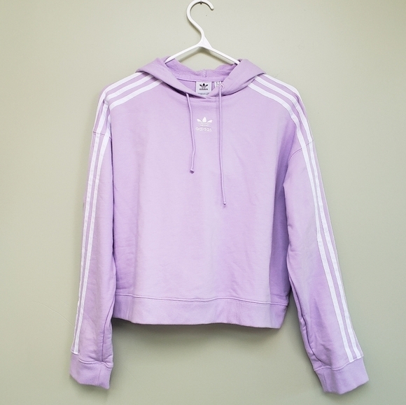 Adidas Originals 3-Stripes Cropped Hoodie in Purple Glow Size Small - Picture 2 of 7